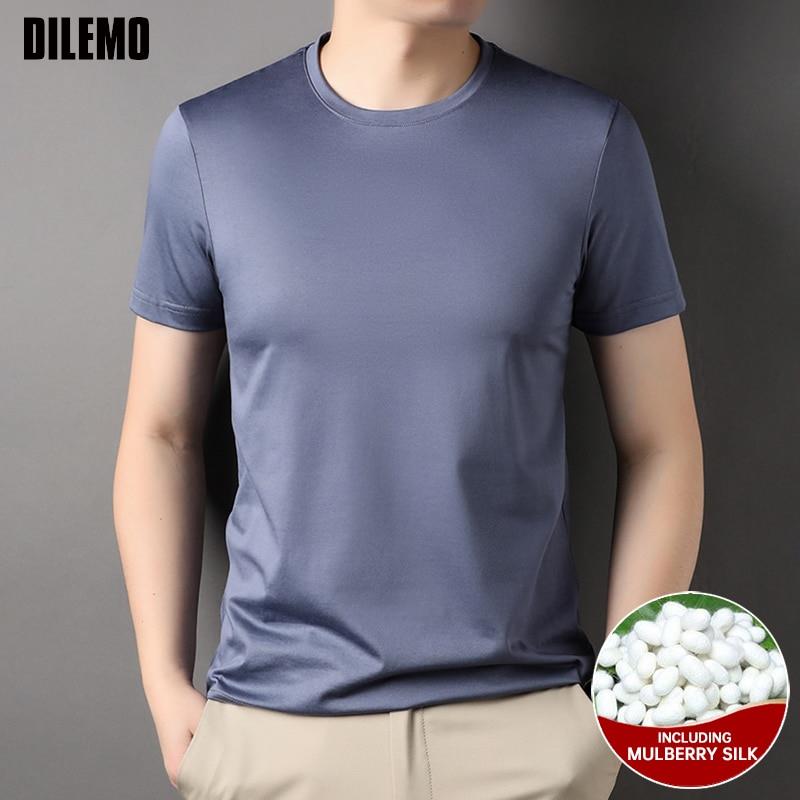 T-shirts à col rond en soie de mûrier 1,7 % de qualité supérieure, nouvelle marque, pour hommes, collection été 2026, manches courtes, décontractés, mode masculine