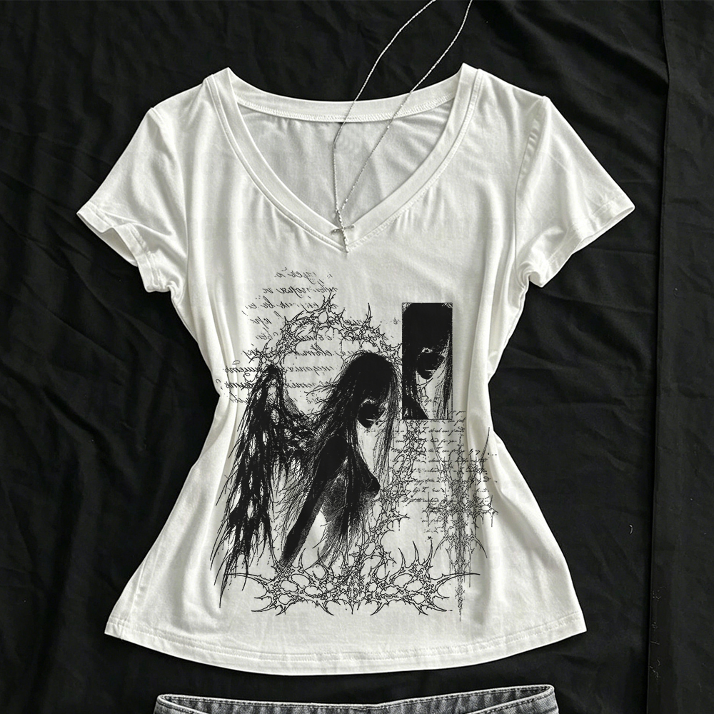 Vêtements grunge pour femmes, vêtements féminins à manches longues, style Shoujo Girl, t-shirts pour bébés, tops Y2k, t-shirts pour femmes, Harajuku Kawaii Kpop