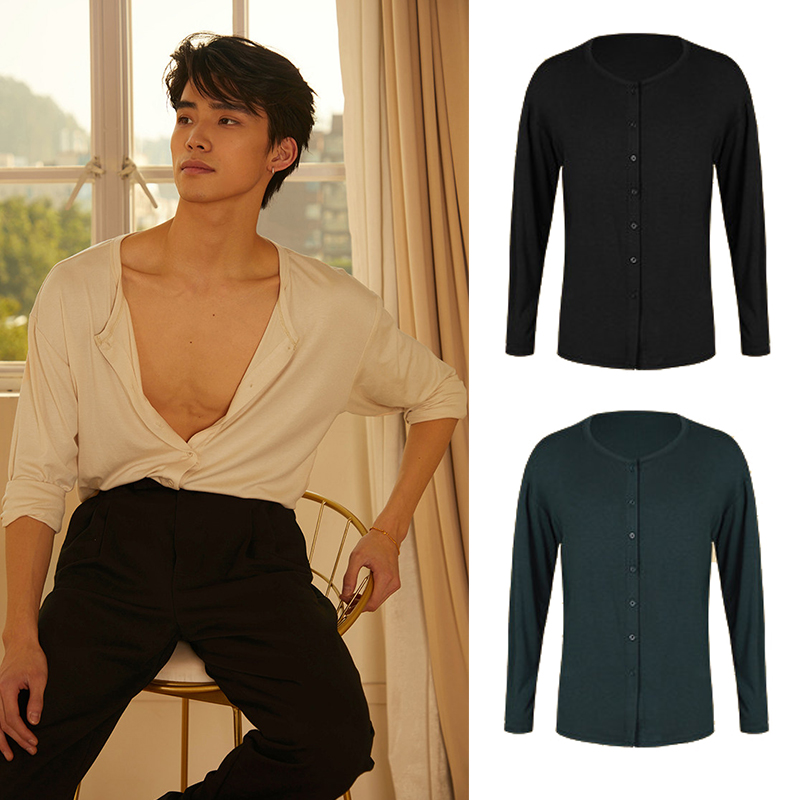 Hauts de danse latine ZYM pour hommes, t-shirt à manches longues et col en V, vêtements de pratique confortables, vêtements de performance pour la danse Rumba Cha Cha pour hommes adultes