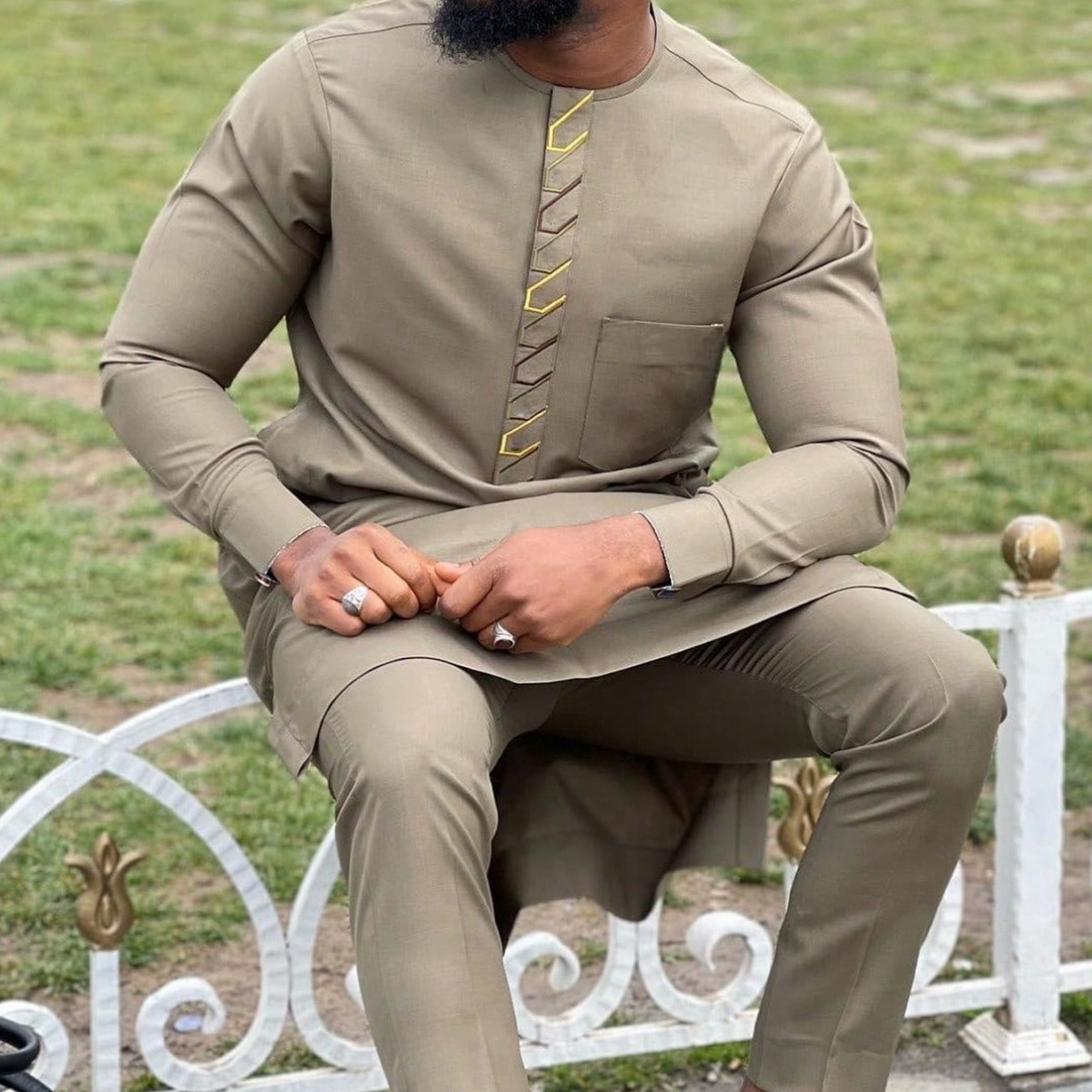 Ensemble africain traditionnel ethnique pour hommes, col rond, poche, proximité en Y, Wstring, Fjsoak, ensemble décontracté, tenues africaines, 2 pièces