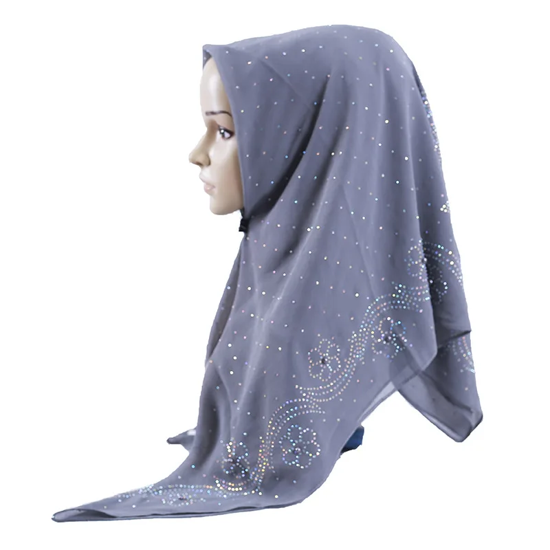 Foulard Carré Musulman Turc de Grande Taille pour Femme, Hijab en Mousseline de Soie Perlée, Châle Uni de Haute Qualité avec Strass Colorés