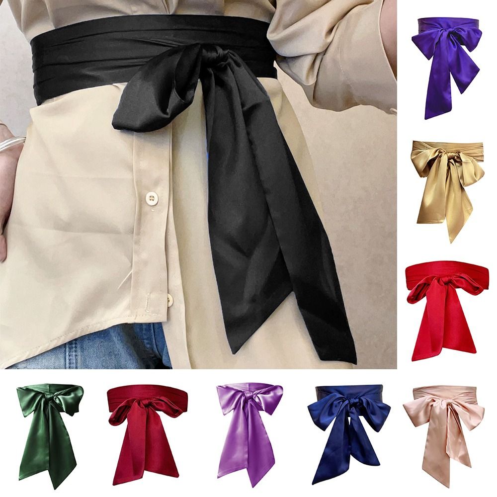 Corset en Satin de soie avec nœud, ceinture de taille décorative, large nœud papillon, ruban en tissu, couverture de taille pour femmes et filles, bricolage