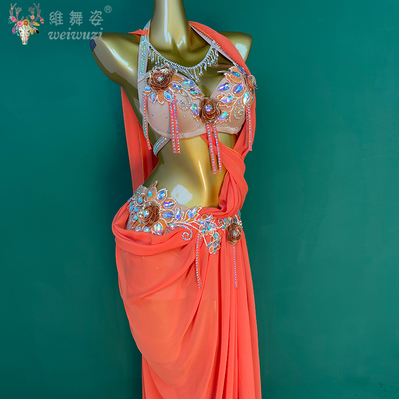 Robes de concours de danse du ventre pour adultes et enfants, robe longue personnalisée avec pierres AB, tenue de spectacle de danse orientale