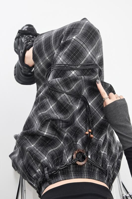 Jupe à carreaux pour femmes, taille élastique, ligne A, rétro, haute rue, mode coréenne, irrégulière, polyvalente, mi-longue, automne