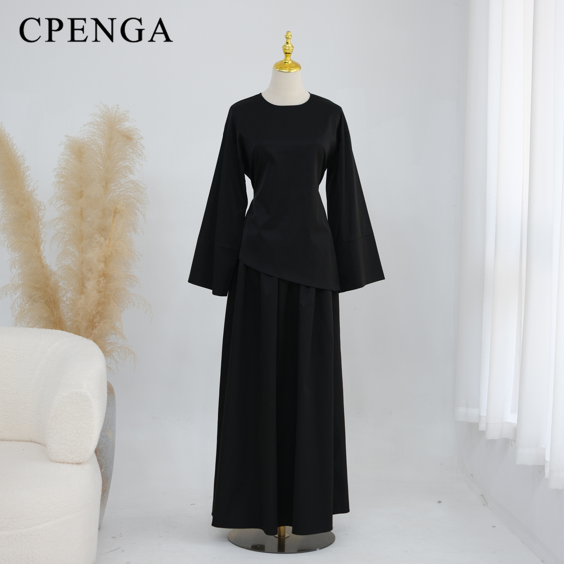 Ensemble Abaya 2 Pièces Élégant pour Femmes Musulmanes – Tenue Décontractée Islamique Turque pour l'Été, le Quotidien et l'Aïd – Haut et Jupe Modestes pour le Ramadan