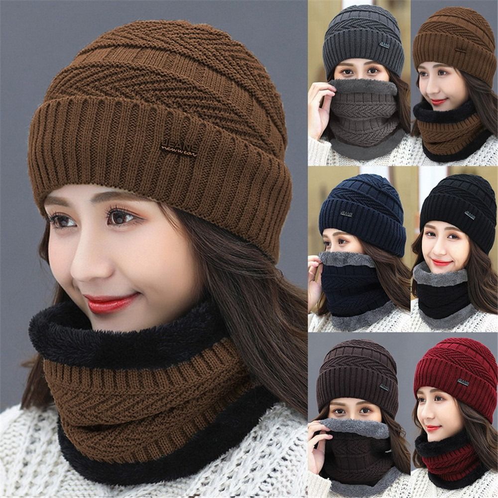 Hommes femmes hiver bonnet chapeau écharpe décontracté thermique polaire tricoté chapeau doux chaud cagoule laine cou plus chaud écharpe casquette