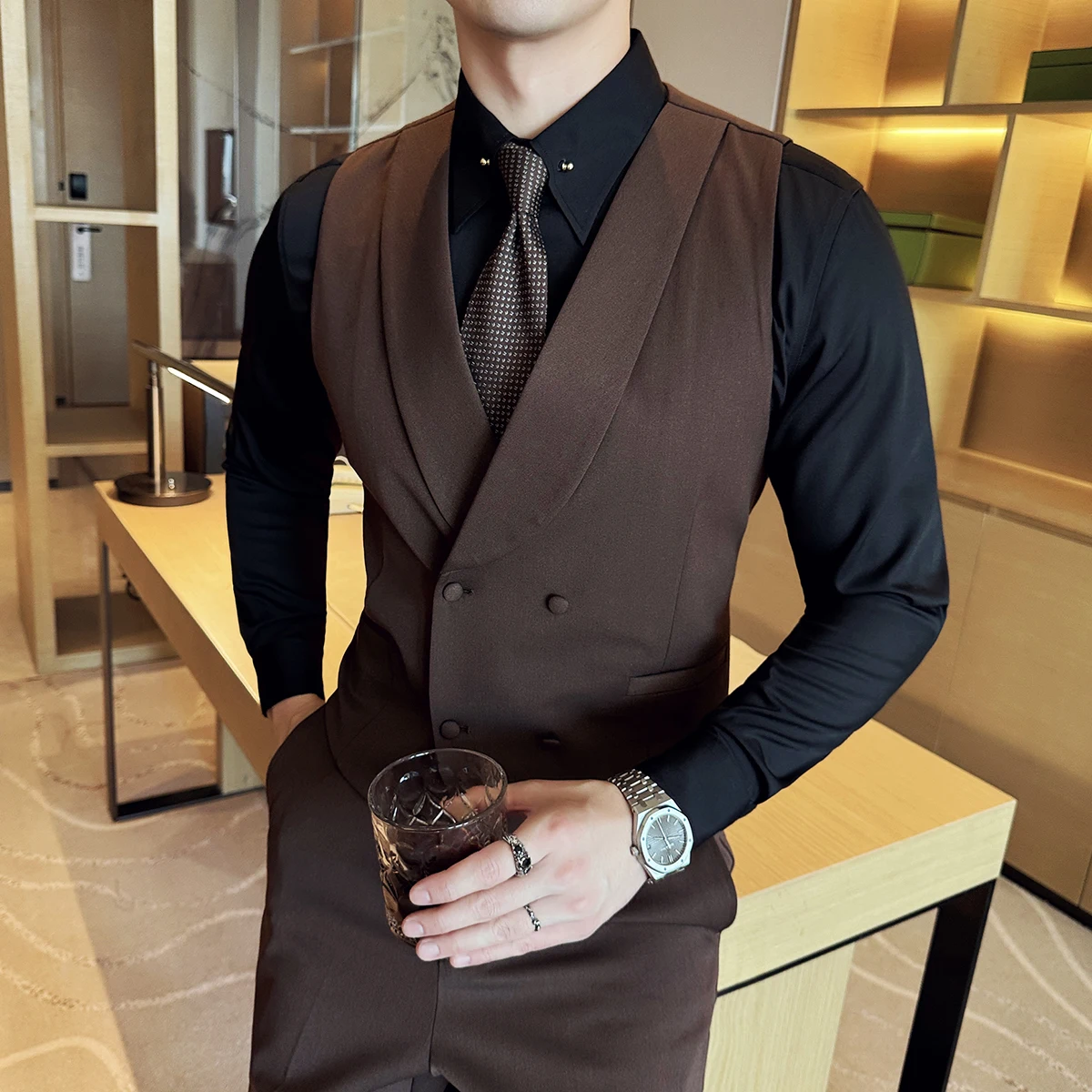 Pantalon Glaçage Trempé à Double Boutonnage pour Homme, Haut de Gamme, Slim, Business, Décontracté, Meilleur Marié, Robe de Mariée, Ensemble de 2 Pièces, Nouvelle Mode 2024