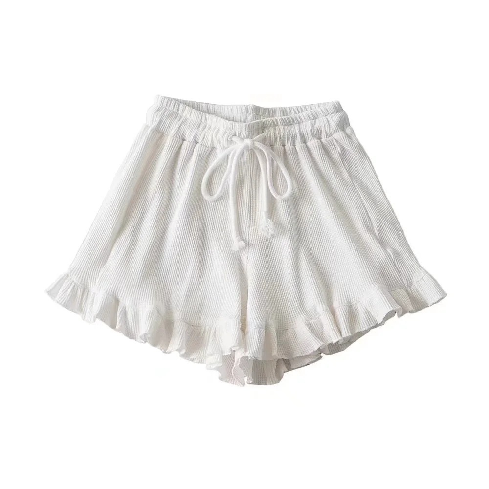Pantalon de survêtement décontracté à taille élastique pour femme, short gaufré, pantalon chaud en dentelle taille haute, mode d'été, Y2K