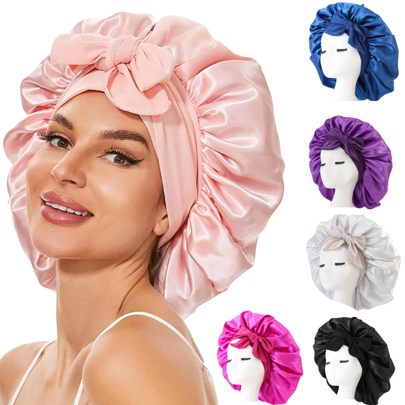 Bonnet à la mode pour femmes, couleur unie, bord large, deux queues, soie élastique, lisse, petit cravate, sport, quotidien, maison, chapeau de cheveux décontracté, sommeil