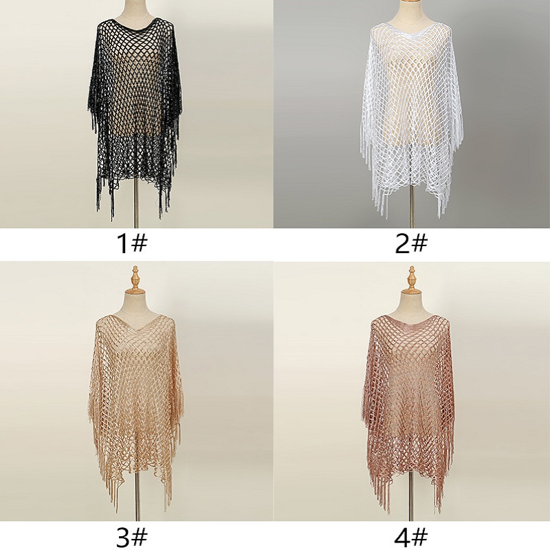 Hotsale brillant soie châle écharpe évider gland Pashmina écharpe femmes natation couvrir plage étoles plaine Tippet Cape