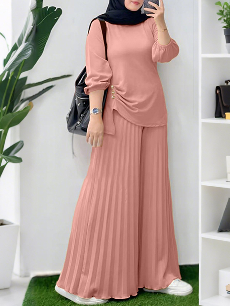 ZANZEA femmes 2025 automne correspondant ensembles décontracté à manches longues hauts pantalon costume tenues musulmanes 2 pièces ensembles solide survêtement ample