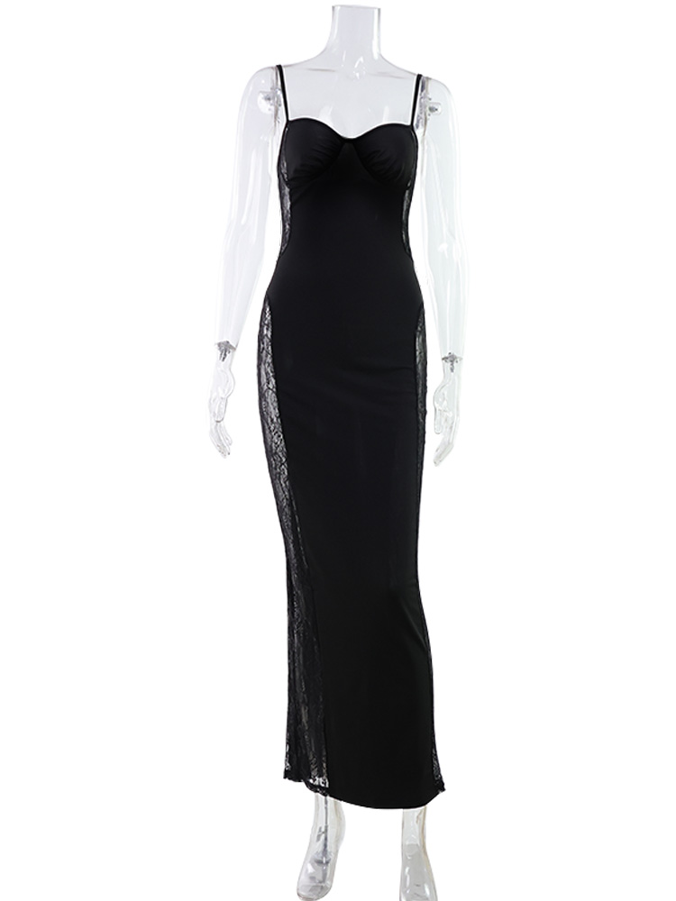 CNYISHE dentelle Patchwork Camisoles solide fendu femmes robes hanche Wrap gaine mode Chic tenues de fête Sexy Club à la mode femme