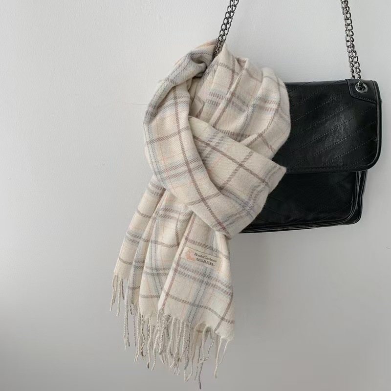Écharpe d'hiver à carreaux pour femmes, châle de Style coréen, couleur claire, chauffe-cou, 200x65cm, cadeau élégant, accessoire de mode polyvalent, 2025
