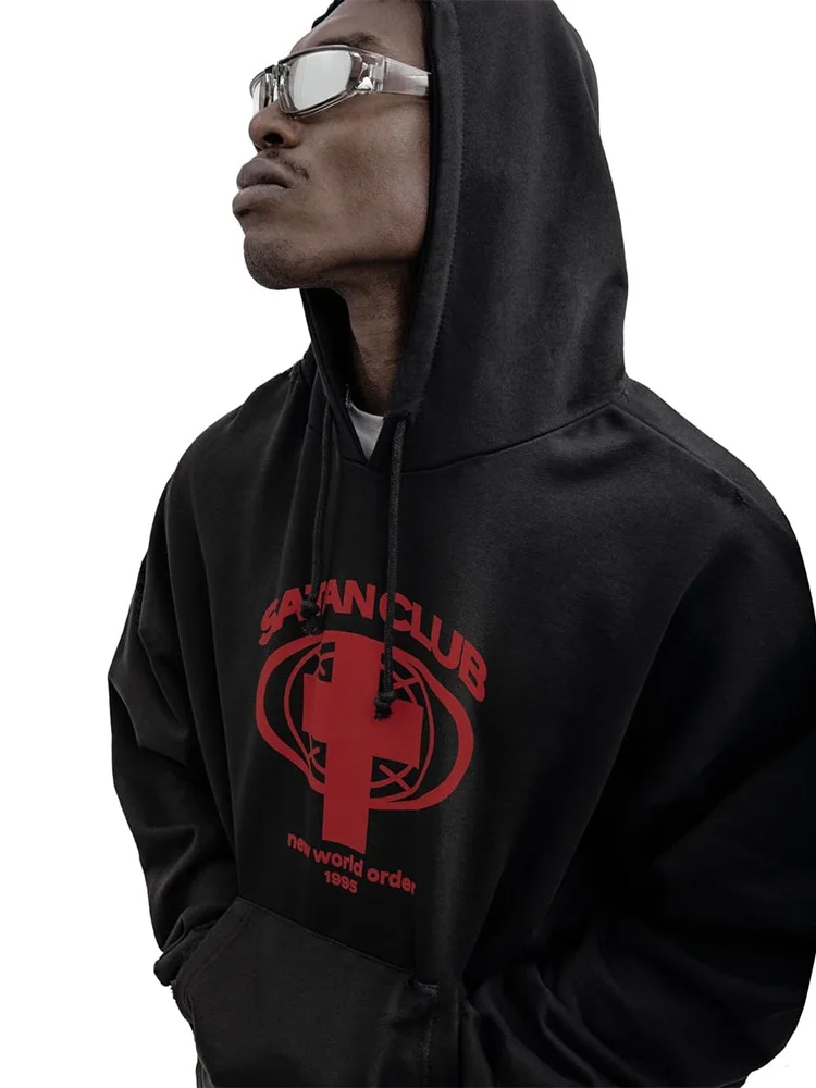 Sweats à capuche graphiques PVD Satan Club pour hommes, manches longues, streetwear Y2K, vêtements d'hiver, mode coréenne, Harajuku