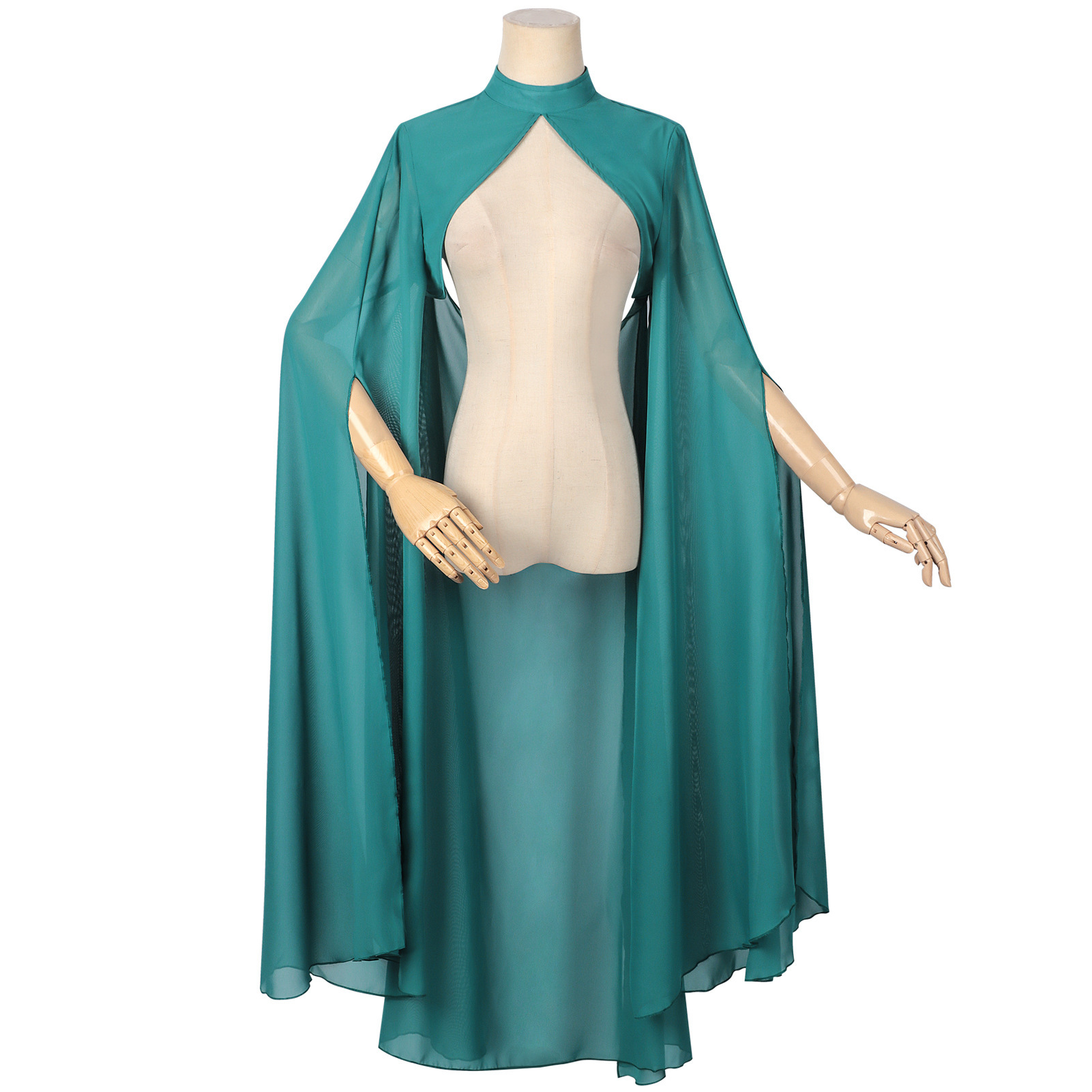 Cape en mousseline pour femme - Col montant, dos ouvert, style médiéval Renaissance, costume de fée pour Halloween, cosplay et mariage
