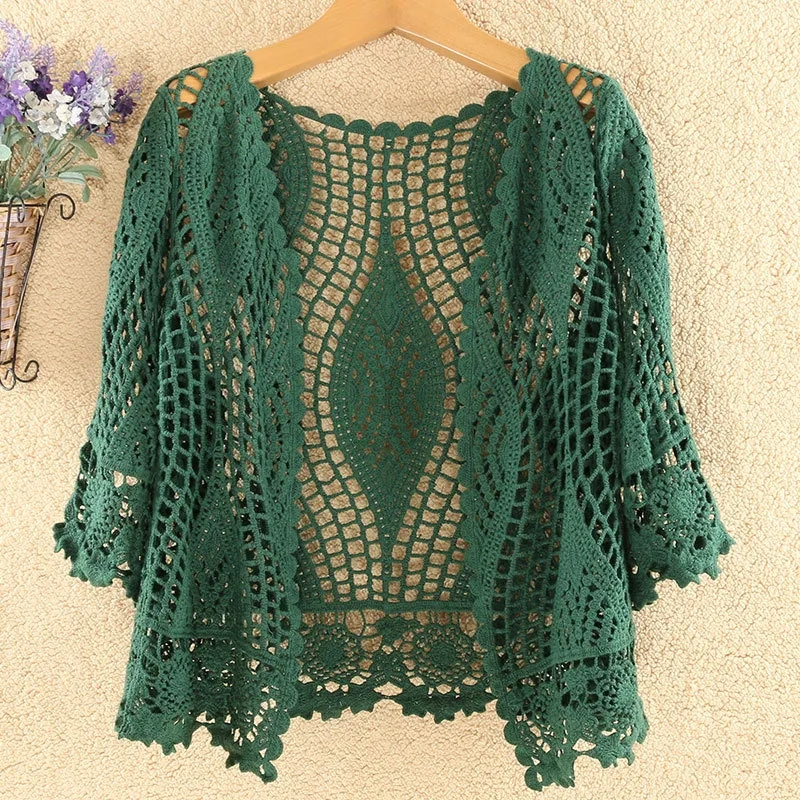Cardigan tricoté veste femmes printemps été nouveau 2025 châle creux court résistant au soleil hauts femme décontracté tout-match mince dames manteau