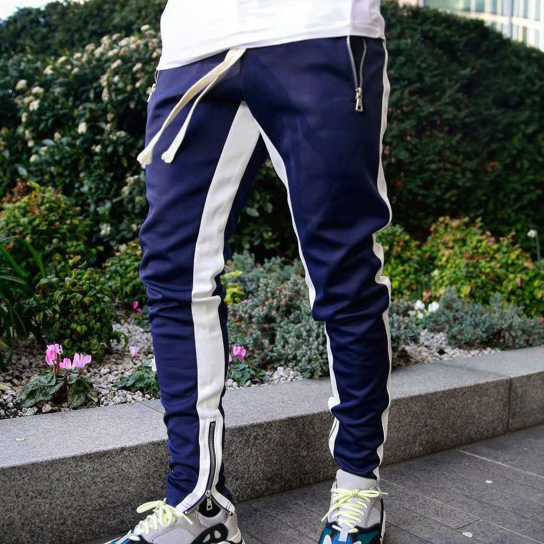 Pantalon de jogging pour homme avec cordon de serrage et fermeture éclair latérale, coupe ajustée, pour la gym, le hip-hop et le sport
