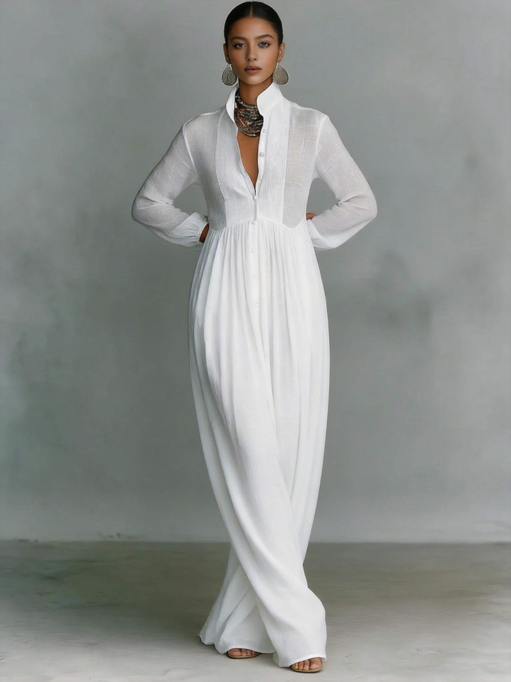 Robe longue élégante pour femmes, automne-hiver 2025, manches longues, robe maxi blanche décontractée