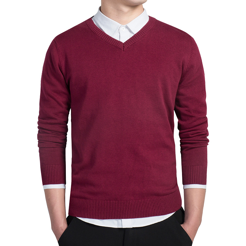 Pull Homme 2026 Automne Décontracté Col V Uni en Coton Tricoté Marque Vêtements Coupe Slim Pulls Masculins