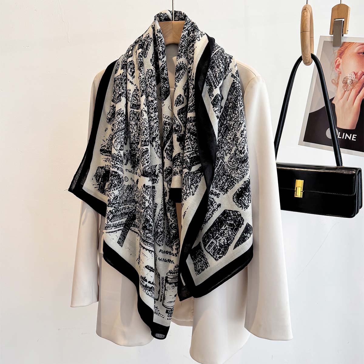 Grand foulard carré de 130 cm pour femme, imprimé de luxe, châle rétro, écharpe chaude élégante, hijab, paréo de plage, foulard de tête