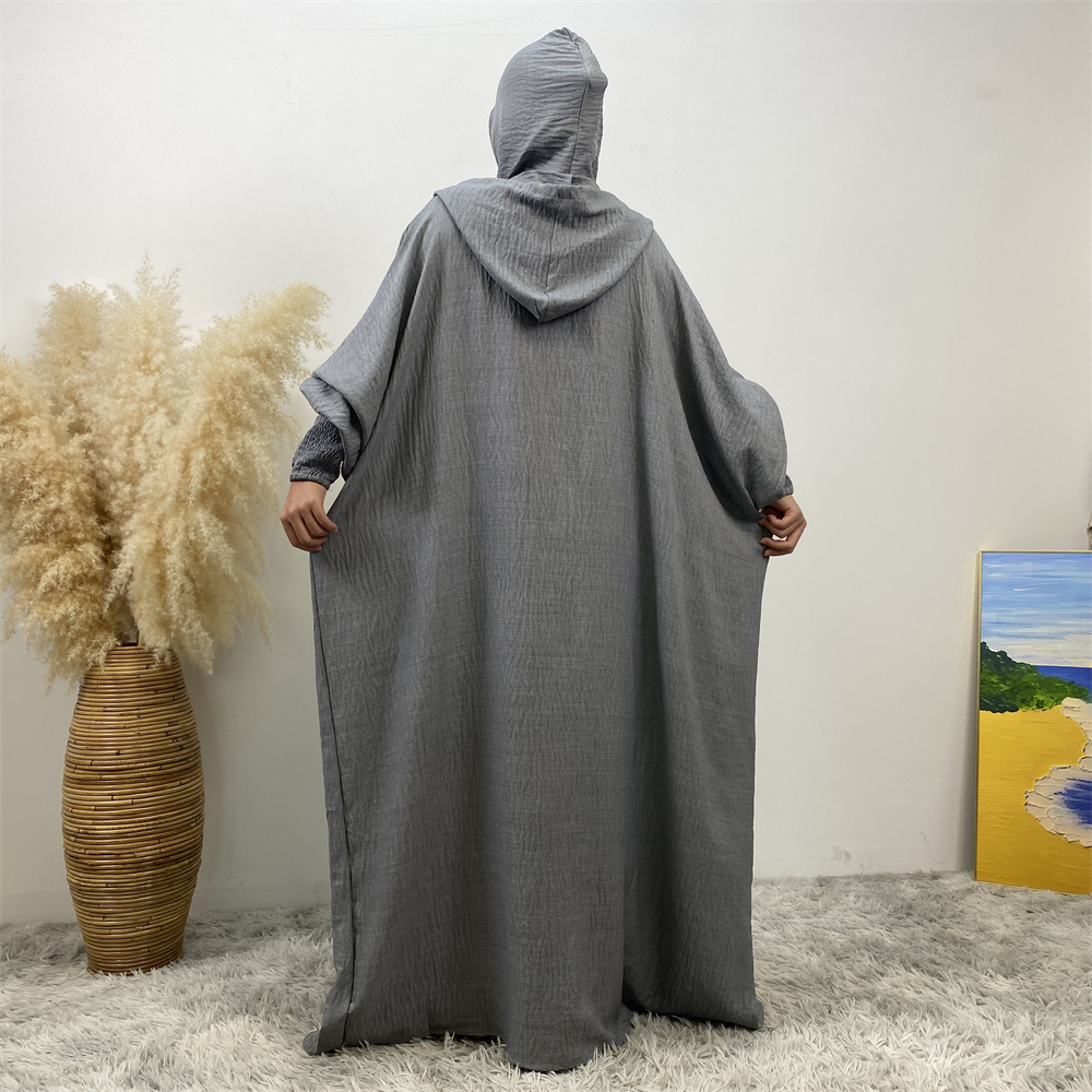 Femmes 12 couleurs Abayas musulman Ramadan vêtements de prière avec capuche Jalaba solide décontracté manches chauve-souris Robe arabe Eid Djellab