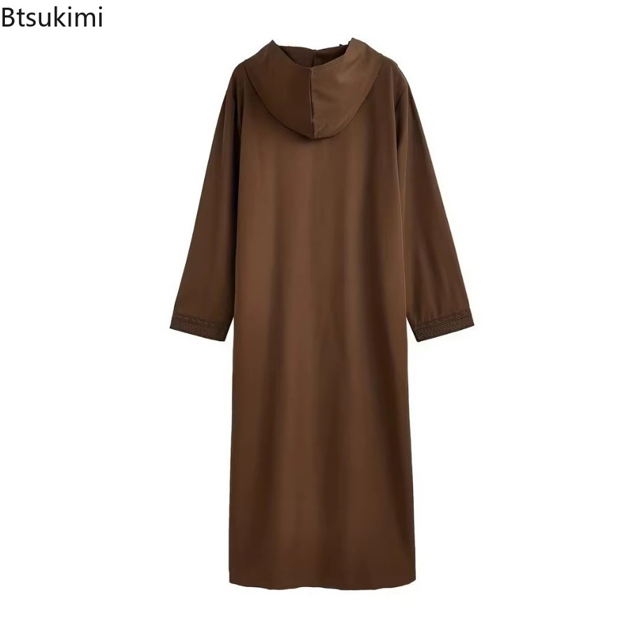 Nouvelle Robe Longue Homme Jubba Thobe Broderie Abayas à Capuche Moyen-Orient Musulman Solide Modeste Maroc Dubaï Abayas Printemps Épissées