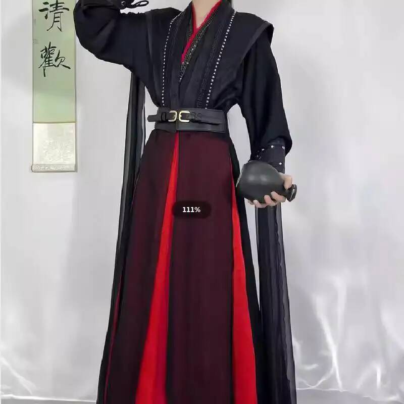 Tenue de chevalier rouge et noire de Style universel, Costume de Cosplay ancien Hanfu Wei Wuxian pour jeunes