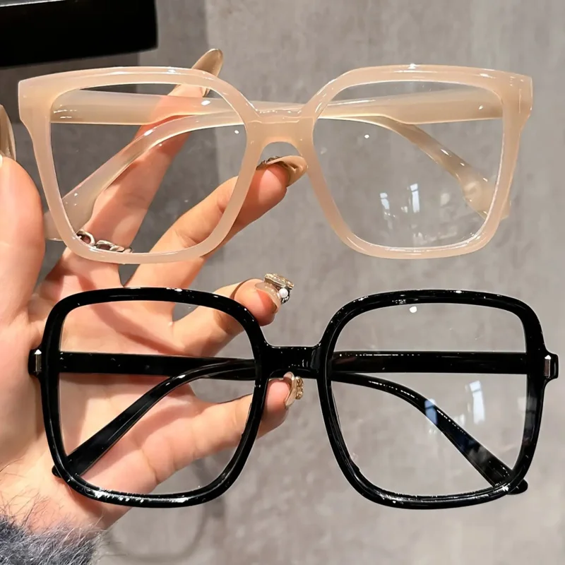 Lunettes rectangulaires à grande monture, décontractées et à la mode, avec verres transparents, adaptées à un usage quotidien et au bureau, 2 pièces