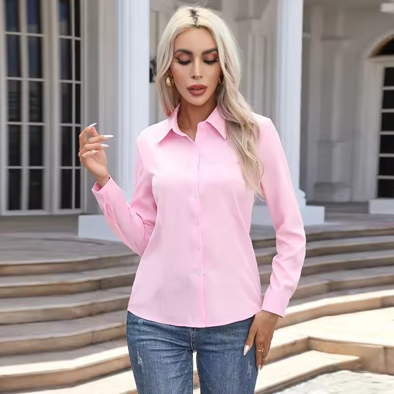 Chemise à manches longues pour femmes, chemisier de bureau pour dames, bouton mince, revers, blanc, tempérament, affaires, décontracté, commpiedmont, document solide