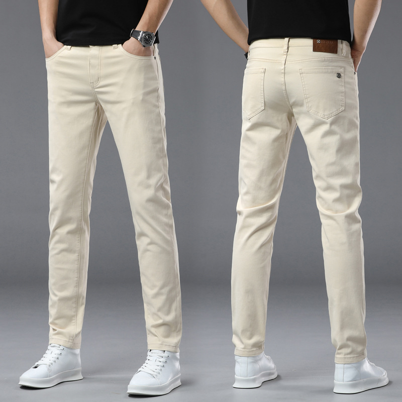 Jean de luxe haut de gamme pour hommes, pantalon élastique tendance polyvalent, coupe slim, simple et décontracté, printemps/été 2025