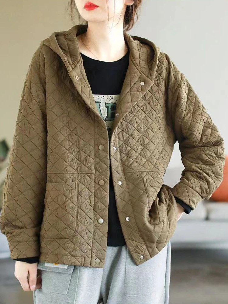 Parka matelassurera en coton à capuche pour femmes, manteau mince et léger, vêtements d'extérieur coréens, vêtements Harajuku pour femmes, automne, hiver