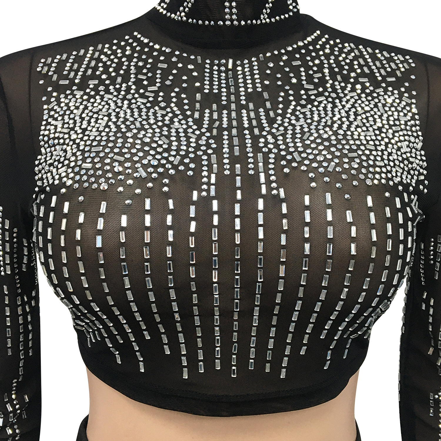 Ensemble jupe femmes deux pièces ensembles de robe col montant ensemble assorti diamant hauts courts fête taille haute jupes longues Sexy gland chaud