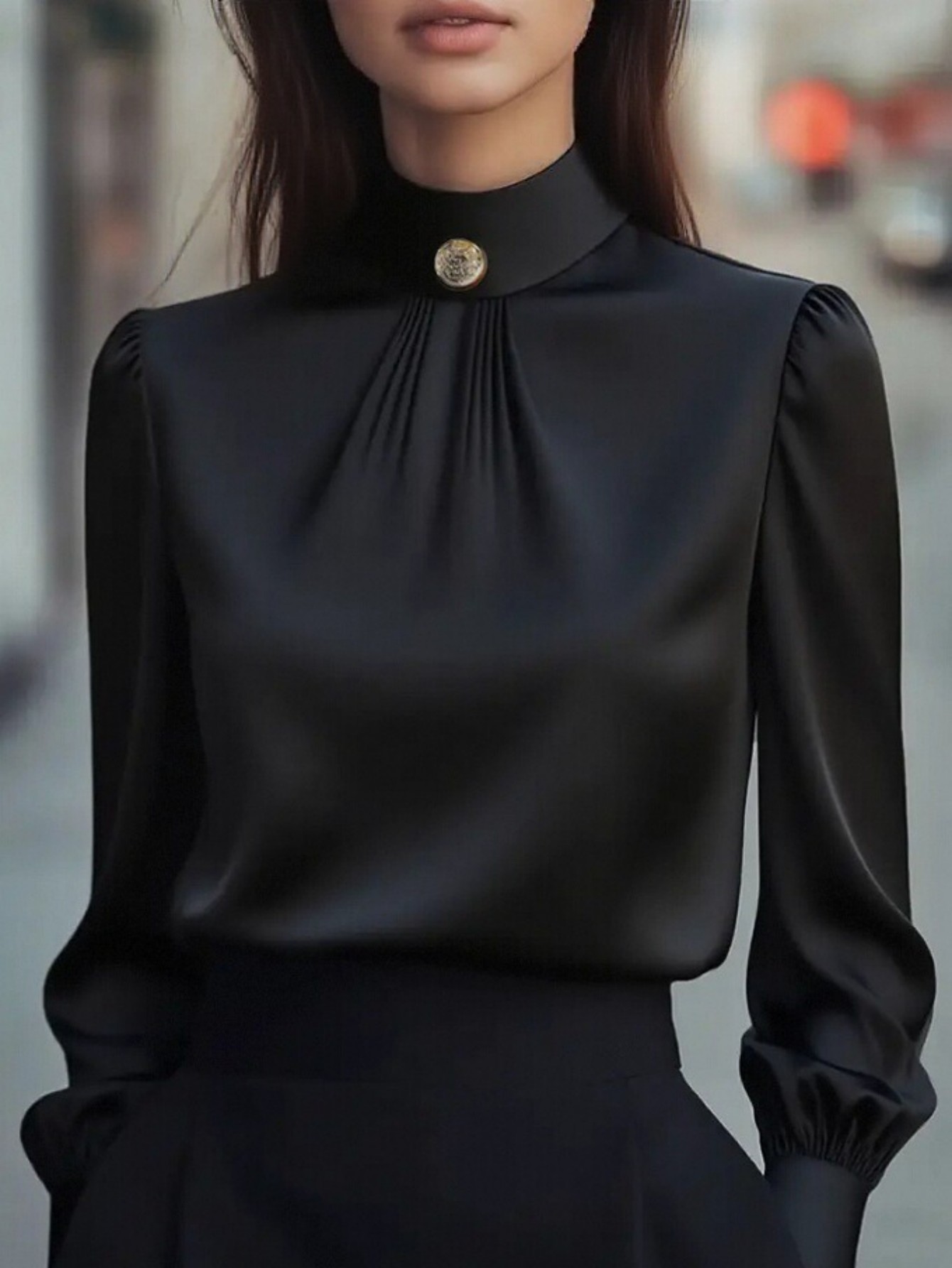 Chemise en satin unie à manches longues pour femme, élégante et tendance, idéale pour le bureau, la maison, le quotidien, les vacances, les rendez-vous et toutes les saisons.