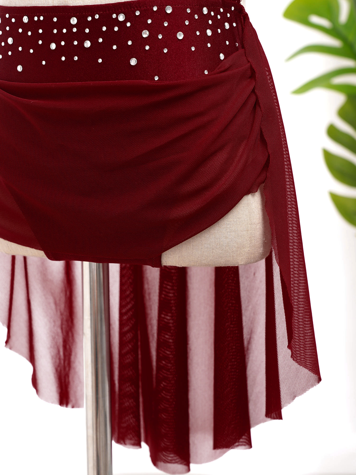 Costume de danse lyrique moderne pour filles, robe de gymnastique, de patinage artistique, de ballet, d'acrobatie, avec strass brillants et maille