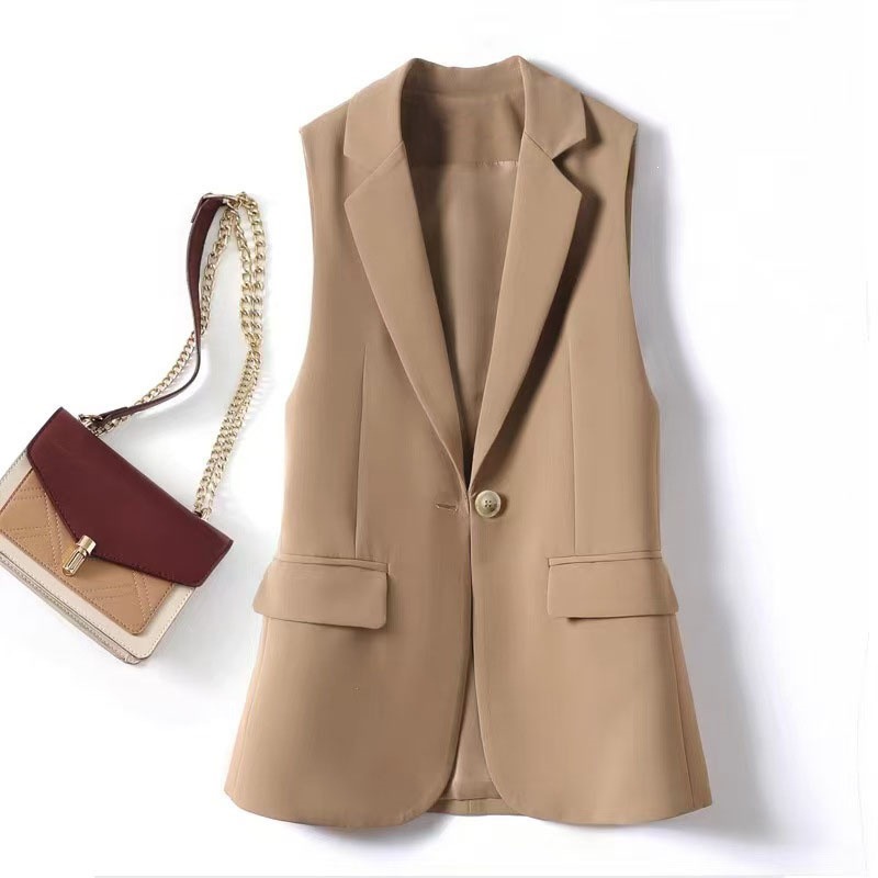 Gilet de costume élégant à un bouton pour femme, style occidental, design raffiné, en tissu polyester, idéal pour le bureau