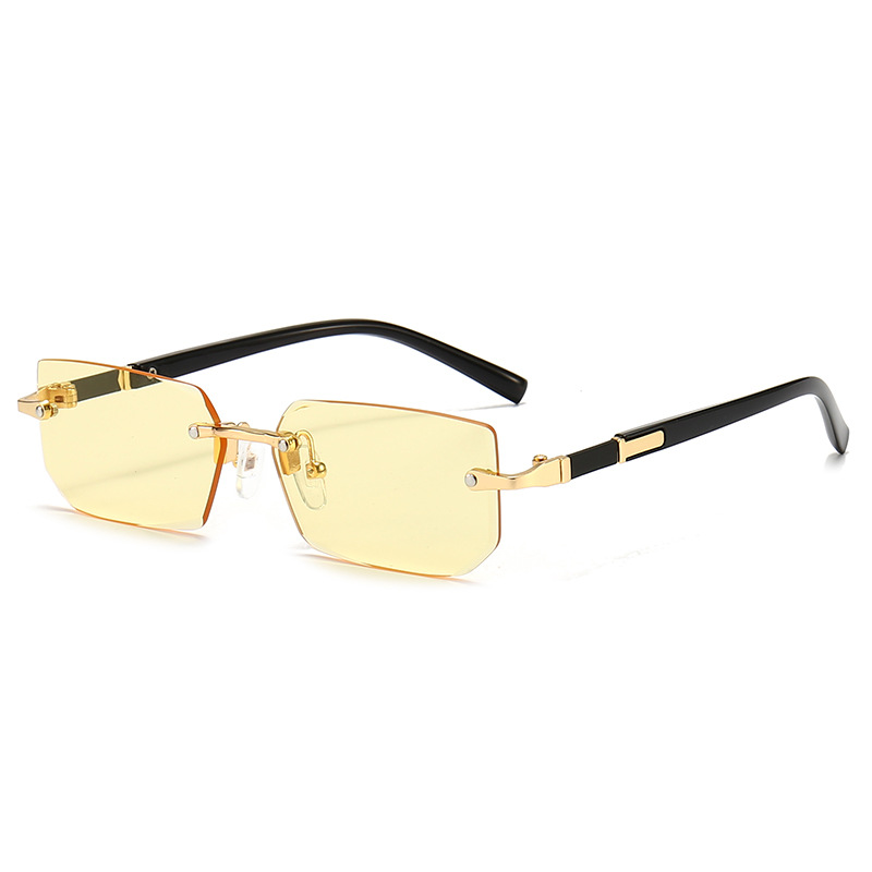 Lunettes de soleil rectangulaires sans monture, tendance, populaires pour femmes et hommes, petites lunettes de soleil carrées pour femmes et hommes, idéales pour les voyages estivaux.