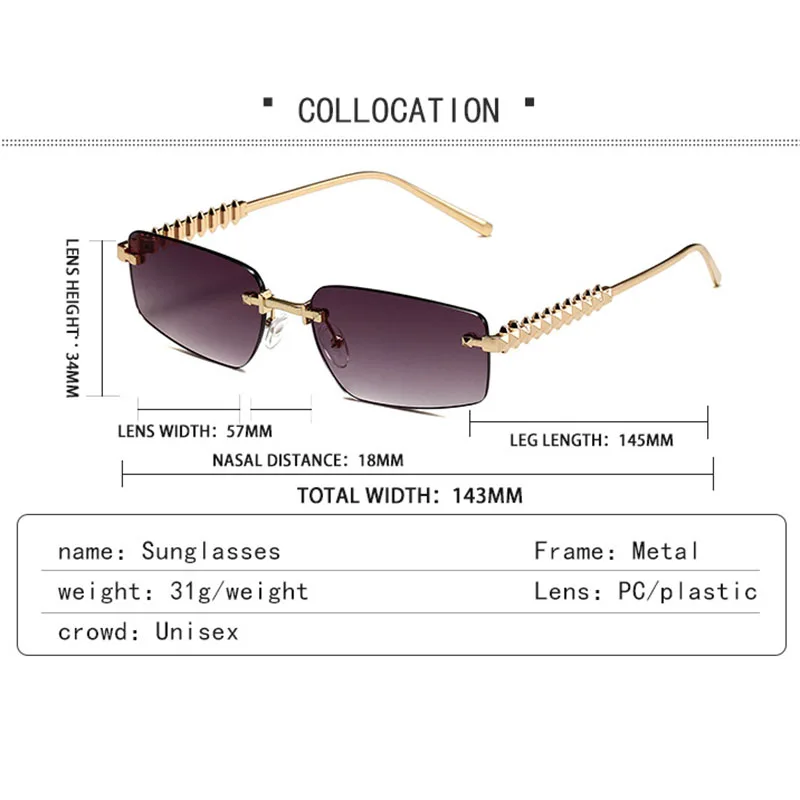 Lunettes de soleil métalliques sans monture pour femmes et hommes 2025 – Style vintage punk, marque de luxe, design tendance, pour voyage en extérieur, populaires, hip-hop, protection UV400