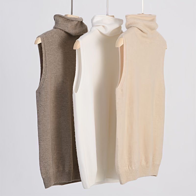Pulls sans manches en laine mérinos 100% pour femmes, col roulé, gilet en laine, vêtements en tricot, mode printemps/automne/hiver, hauts de style gilet.
