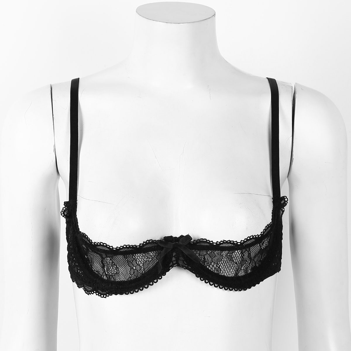 Femmes Sexy bonnets ouverts exposés mamelon soutien-gorge transparent dentelle Lingerie hauts bretelles réglables à armatures brassière sous-vêtements vêtements de nuit
