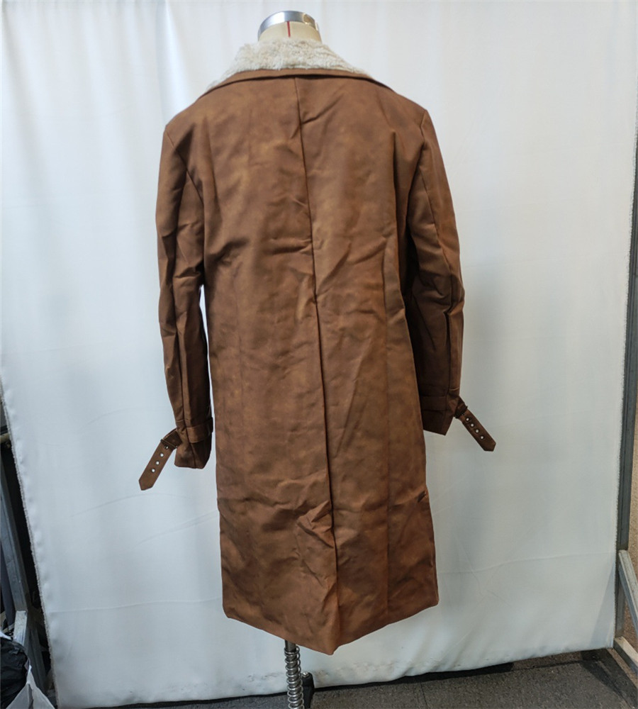 Vestes longues rétro pour hommes automne hiver chaud polaire en cuir PU pardessus décontracté Cowboy vêtements d'extérieur coupe-vent marron manteau homme