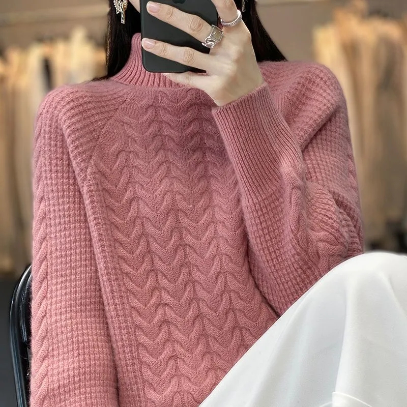 Pull en cachemire à col roulé pour femme, nouveau modèle automne-hiver, pull décontracté en tricot, streetwear.