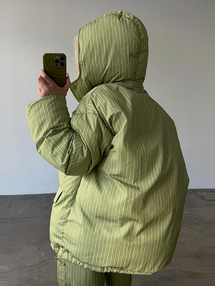 Ensemble décontracté rayé pour femme : Manteau et pantalon en coton, à capuche, avec fermetures éclair, épais, collection automne-hiver 2026, tenues féminines tendance