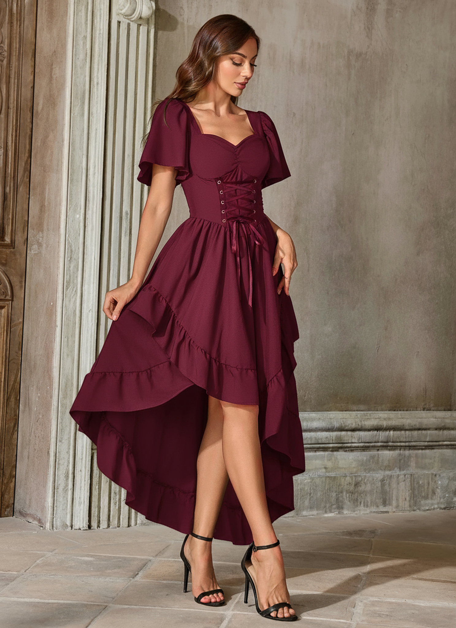Robe Renaissance pour femmes Cottagecore, robe de Costume haut et bas à la mode