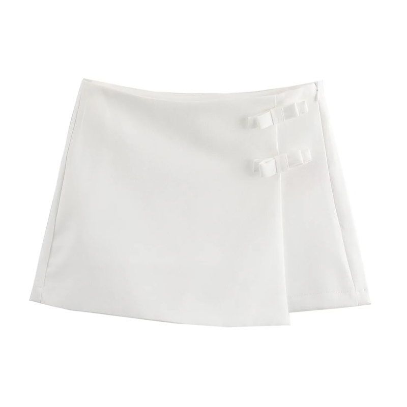 Jupe-short rose et blanche pour femme, mini-jupe tendance avec nœud, jupe courte fendue d'été, jupe-short taille haute pour femme
