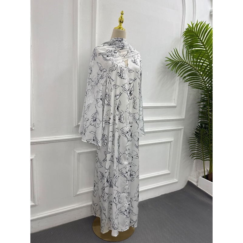 Robe Abaya pour femmes pour l'Aïd, avec foulard imprimé, Jalabiya de Dubaï, Robes longues de Ramadan, Robes de soirée élégantes, Robe longue arabe, Caftan marocain