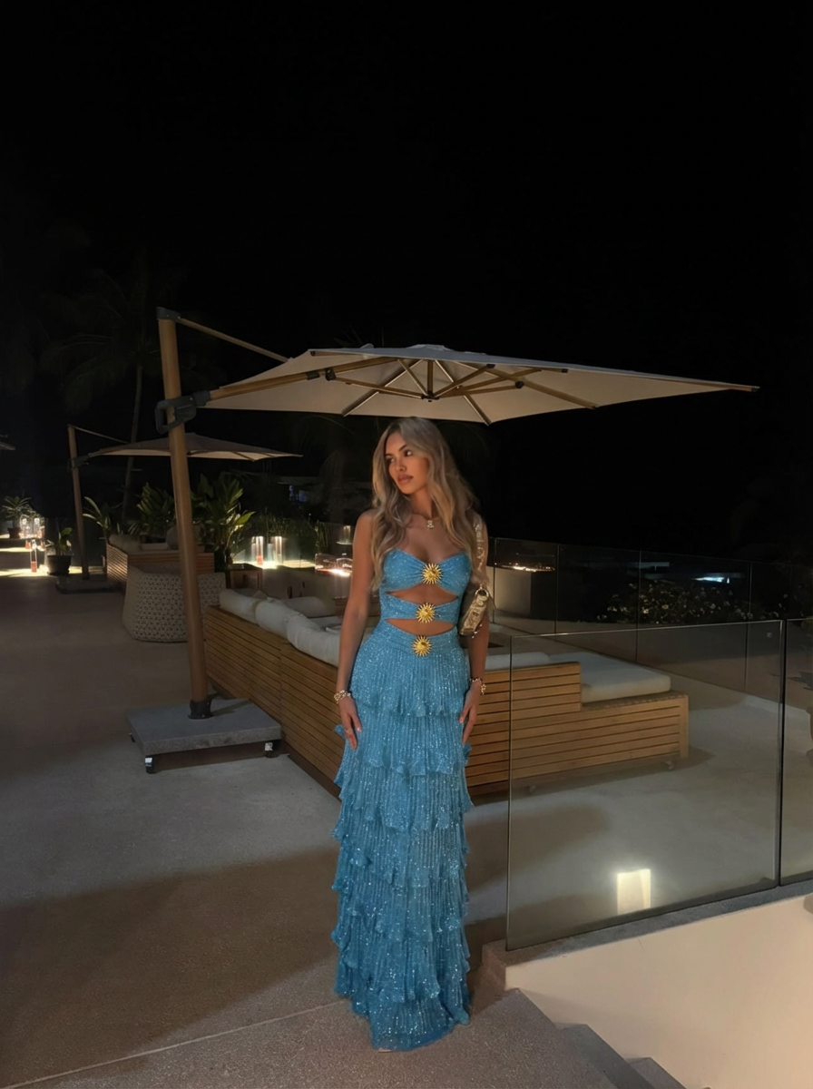 Robe Maxi Sirène, Robe Courte Élégante pour Femme, Robe Mini à Bandages Découpés, Sans Manches, Col Halter, Taille Haute, Coupe Trapèze, Tendance
