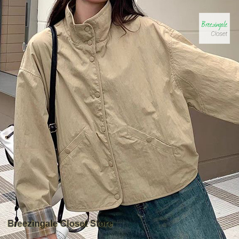 Manteau court coréen à deux faces pour femme, nouvelle collection printemps-automne, style décontracté, coupe ample, motif écossais, veste polyvalente.