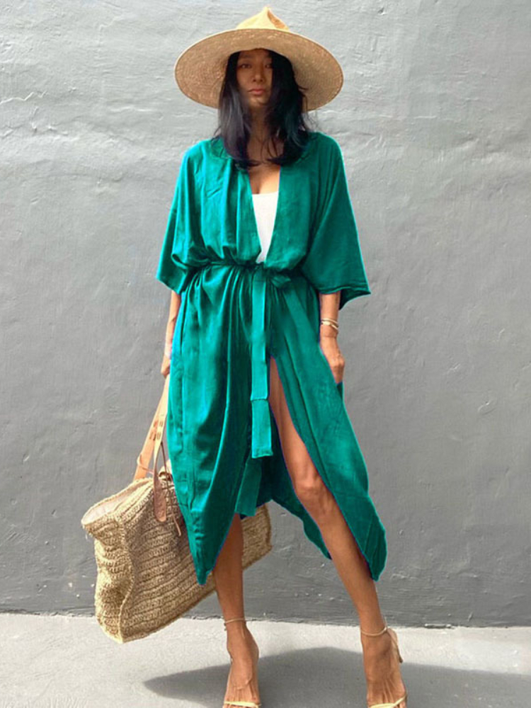 Robe de plage style bohème, Kimono pour femmes, paréo, Cape, tunique, couleur unie, livraison directe, nouvelle collection été 2022