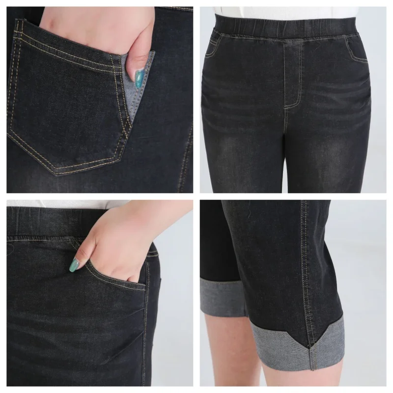 Femmes Denim Shorts 140KG été grande taille recadrée 7XL 8XL 9XL mince coupe élastique étiré surdimensionné mollet longueur femme jean