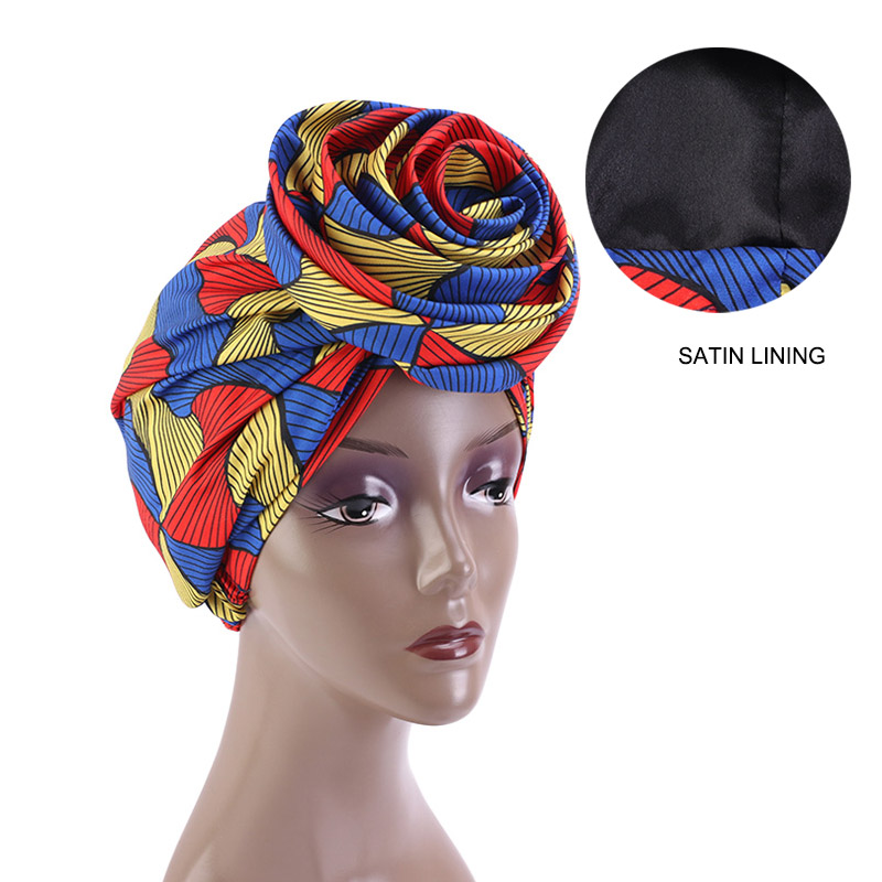 Foulard Bandana Extensible Imprimé Africain Longue Écharpe en Satin Floral Ankara Dashiki pour Femme, Turban de Fête, Coiffe, Accessoires Cheveux